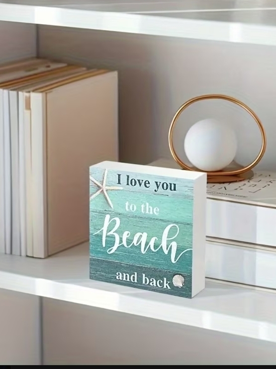 Party Carnival Night Other - Coastal "I Love You to the Beach and Back" Decorative Block - Teal